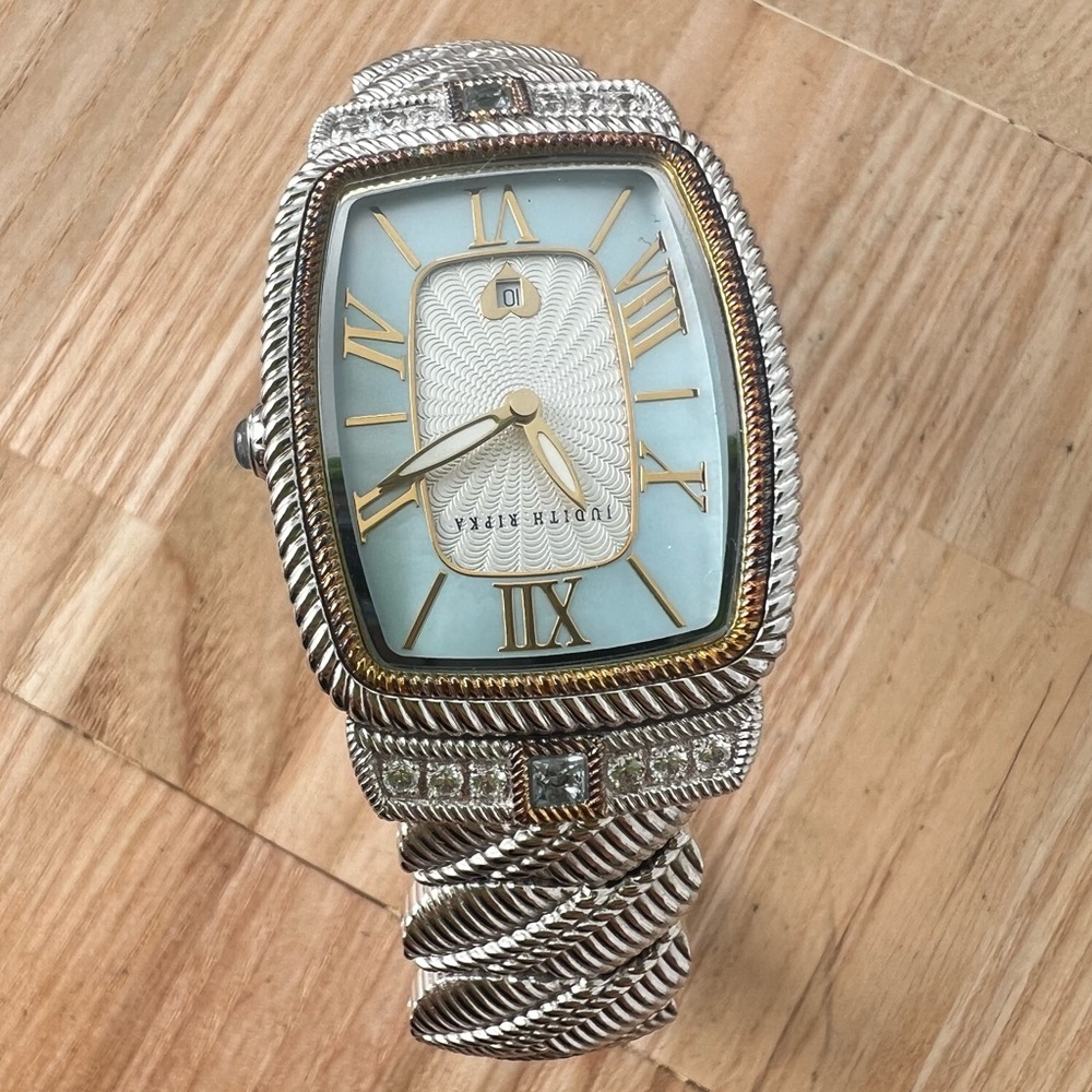 Judith Ripka ladies rectangular silver tone dress watch NEW BATTERY - Picture 6 of 10
